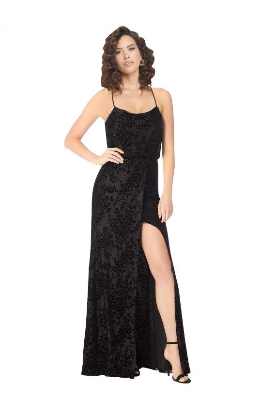 Floral Velvet Cowl Neck Bridesmaid Dress with Skirt Slit Bristol