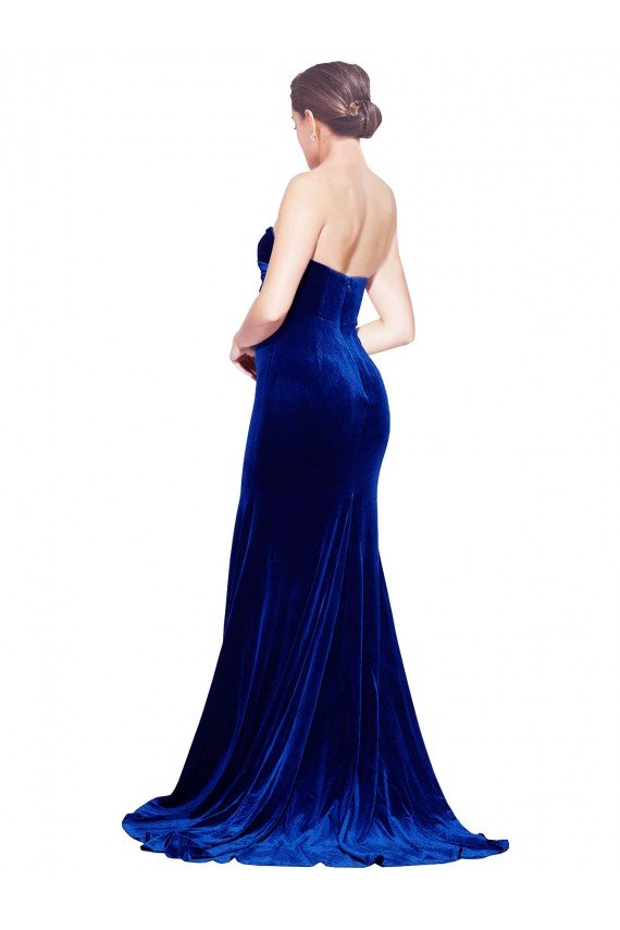 Strapless Ruched Formal Velvet Bridesmaid Dress / Prom Dress with Sweep Train and Front Slit Bristol