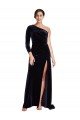 One Sleeve Long Formal Velvet Bridesmaid Dress / Prom Dress with Thigh High Split Bristol