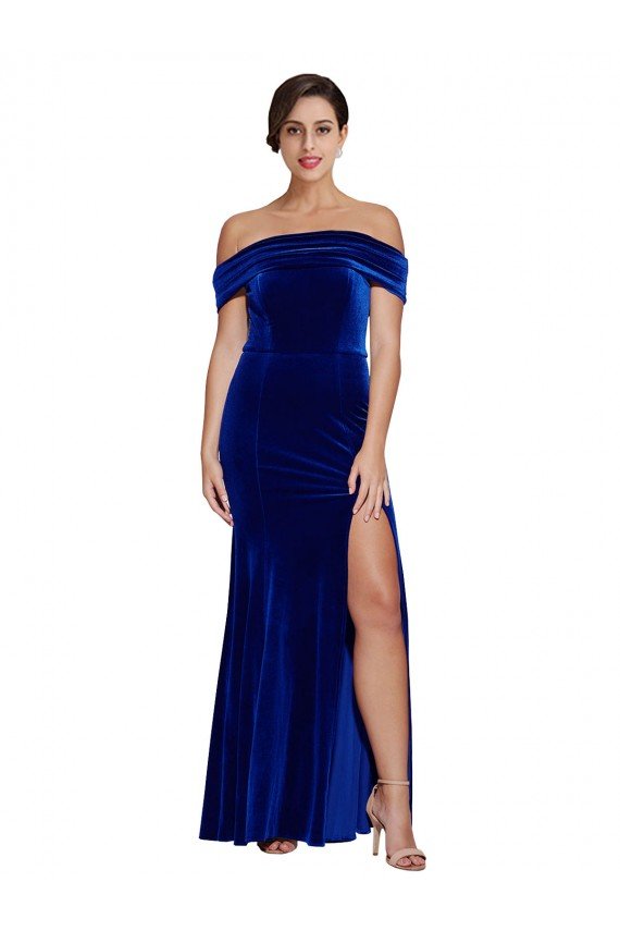 Full Length Long Formal Velvet Bridesmaid Dress / Prom Dress with Side Split Bristol