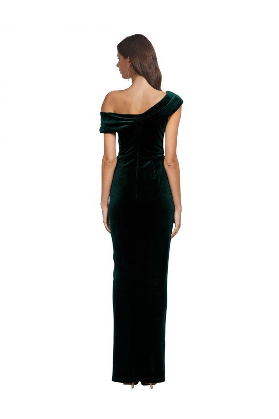 Long Asymmetric Neckline Ruched Formal Velvet Bridesmaid Dress / Prom Dress Bristol
