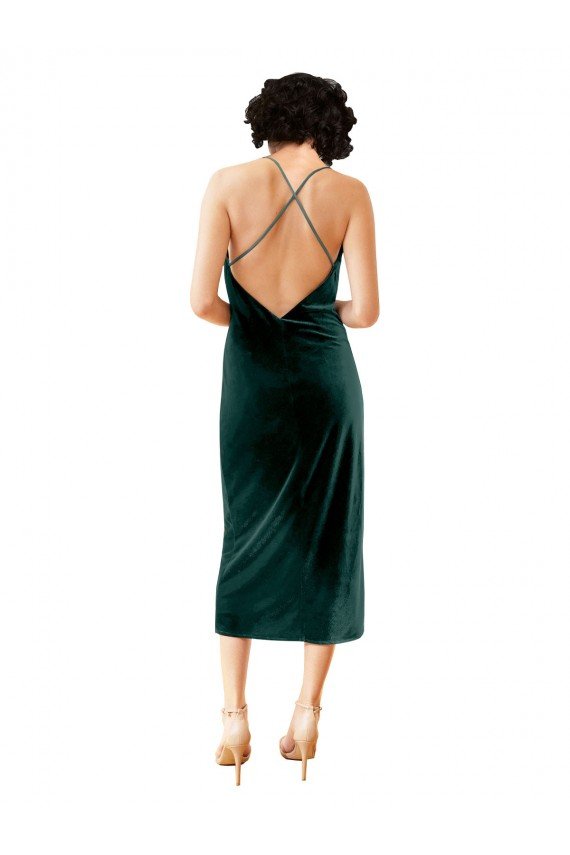 Midi Cocktail Length Sleek Cowl Neckline Short Formal Velvet Bridesmaid Dress / Prom Dress Bristol