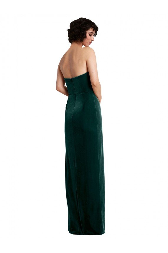 Scooped Strapless Long Formal Velvet Bridesmaid Dress / Prom Dress with Daring Side Slit Bristol